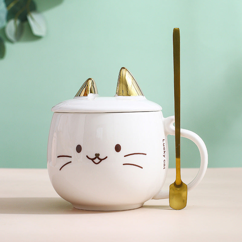 Cat Ceramic Phone Holder Mug With Cover And Spoon
